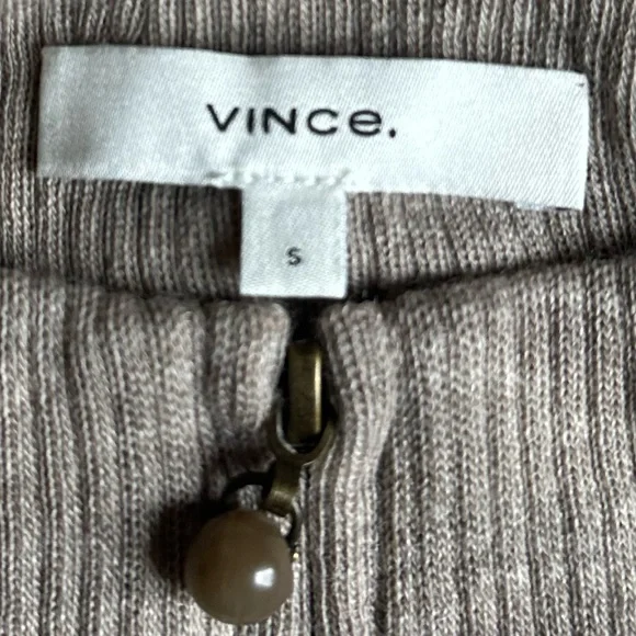 Vince Ribbed Wool Blend Quarter Zip Sweater Pullover Size Small Heather Birch - Picture 5 of 8